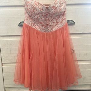 Tulle and lace party dress coral S
